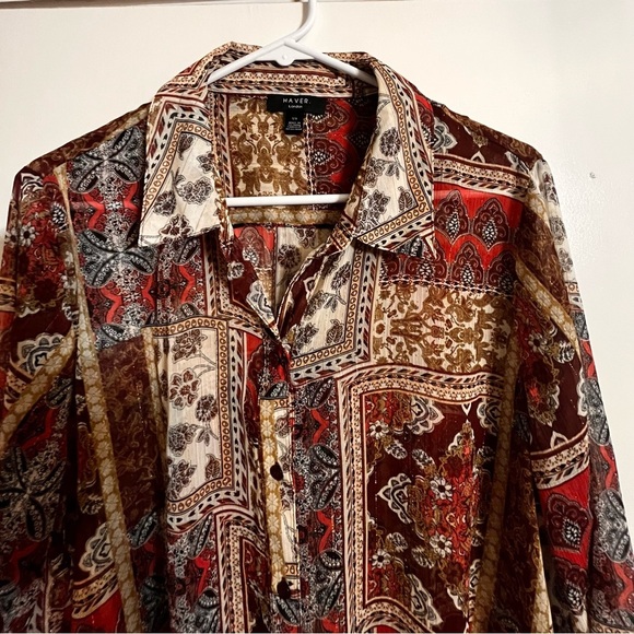 Haver London Sheer Tiered Women’s Blouse   size 1x Front Tie - Picture 4 of 6